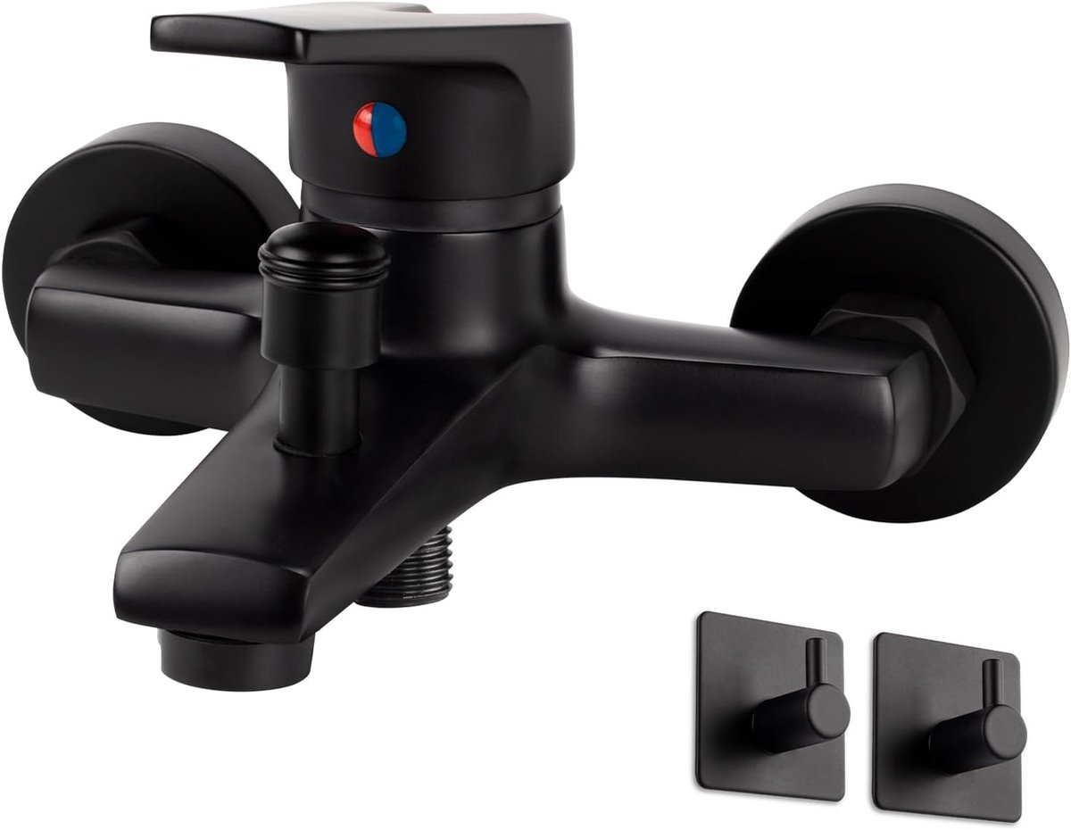 Badkuipmengkraan, Eenhands Badmengkraan, Opbouw, Badkraan, Waterkraan voor Badkamer, Douche-armaturen, Messing Badkraan, Douchearmatuur (Zwart + Haak)