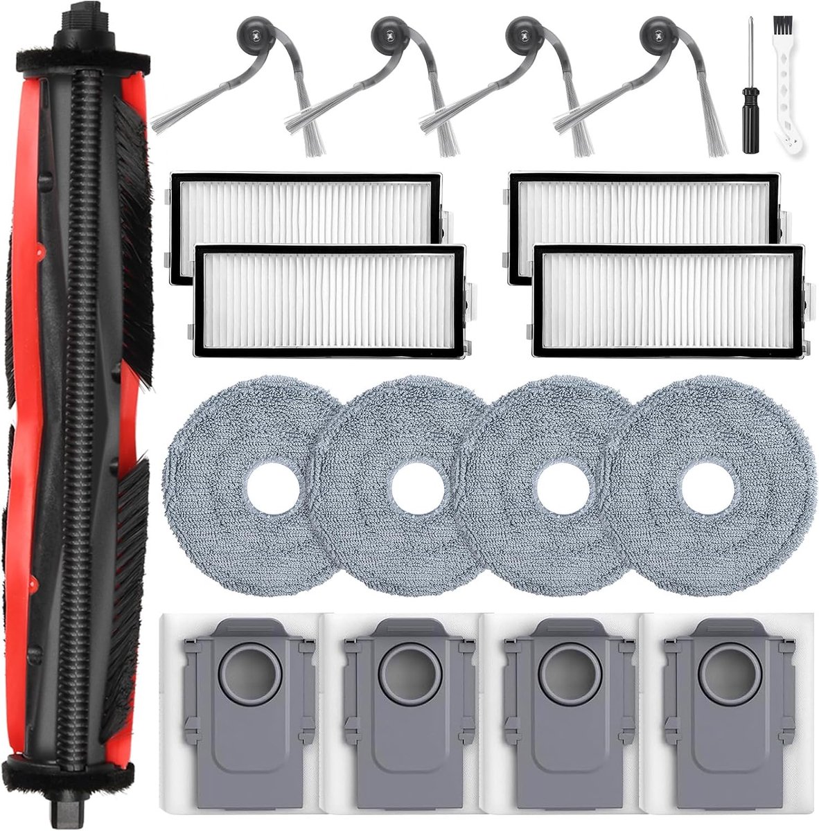 Accessoires voor Roborock Saros Z70 robotstofzuiger, reserveonderdeel met 4 stofzakken, 4 zijborstels, 4 reinigingsdoeken, 4 HEPA-filters, 1 FreeFlow hoofdborstel, 1 reinigingsborstel, 1