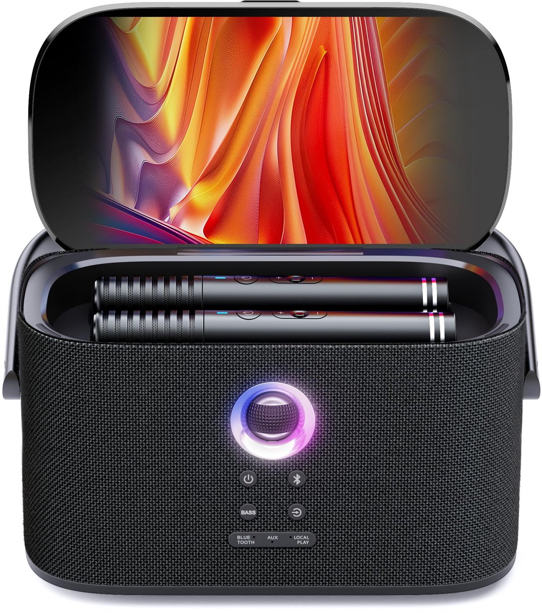 Thijox - Draagbare Karaoke Machine voor Volwassenen met Weergavescherm, 2 Draadloze Microfoons, Autotune, EQ, 140W Speaker, TV Verbinding voor Feesten
