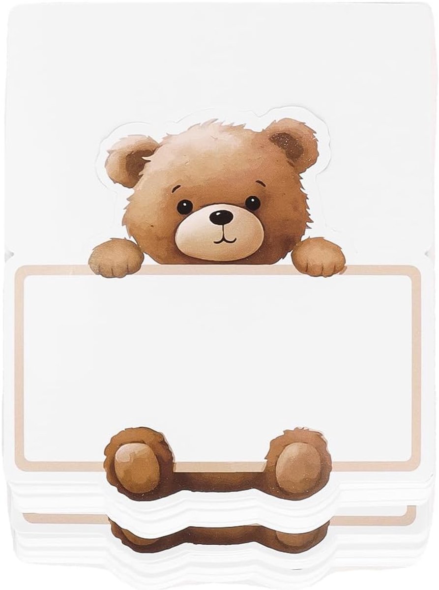50 Teddybeer-naamkaartjes voor kerstfeestjes, geslachtsonthullingen, verjaardagen, bruiloften, diners en meer. Opvouwbare naamkaartjes met schattig berenpatroon.
