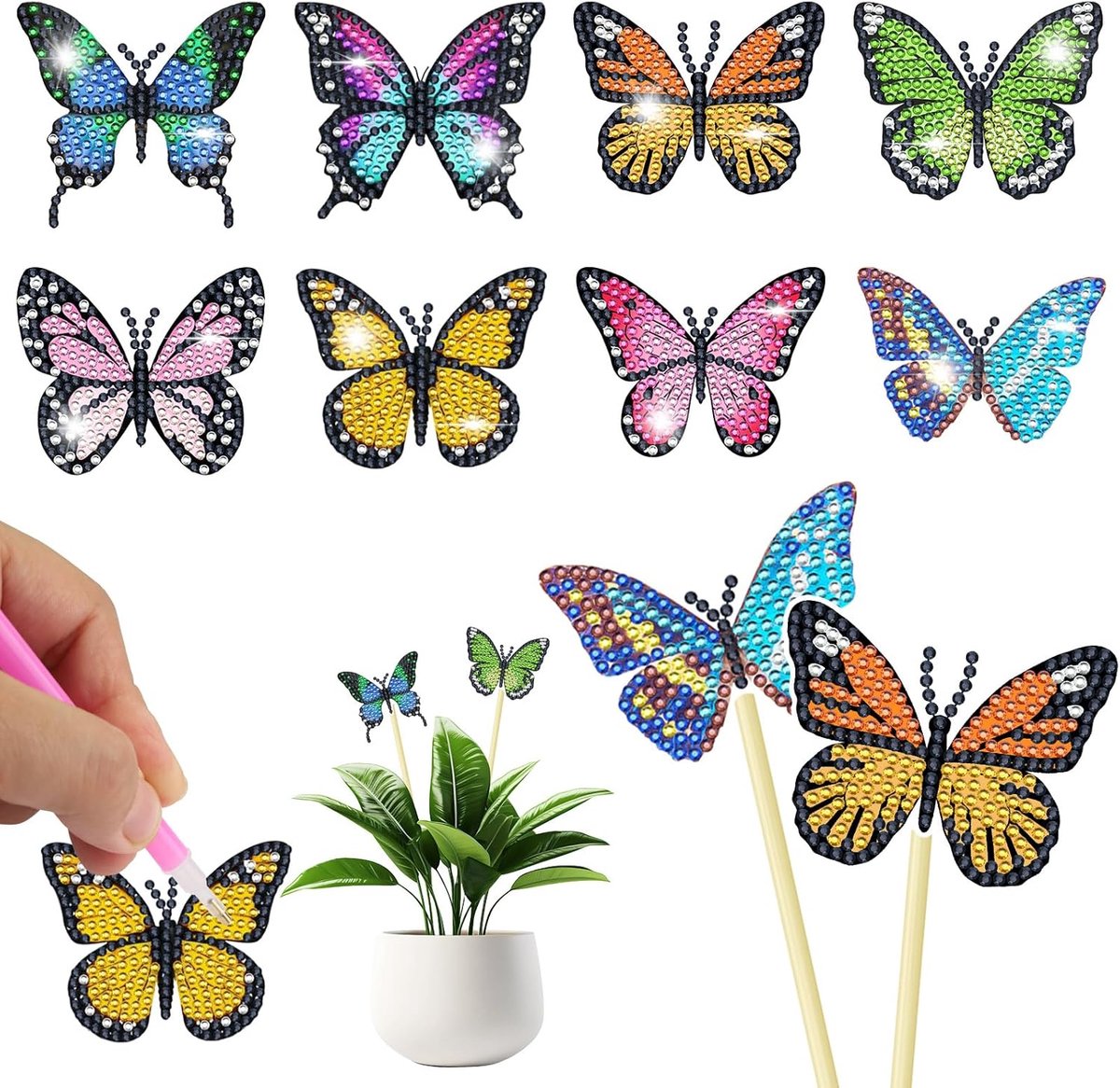 8 stuks diamond painting vlinderkits vlinders, diamond pain-ting decoratie, Craft Buddy vlinders voor tuinen en binnenruimtes