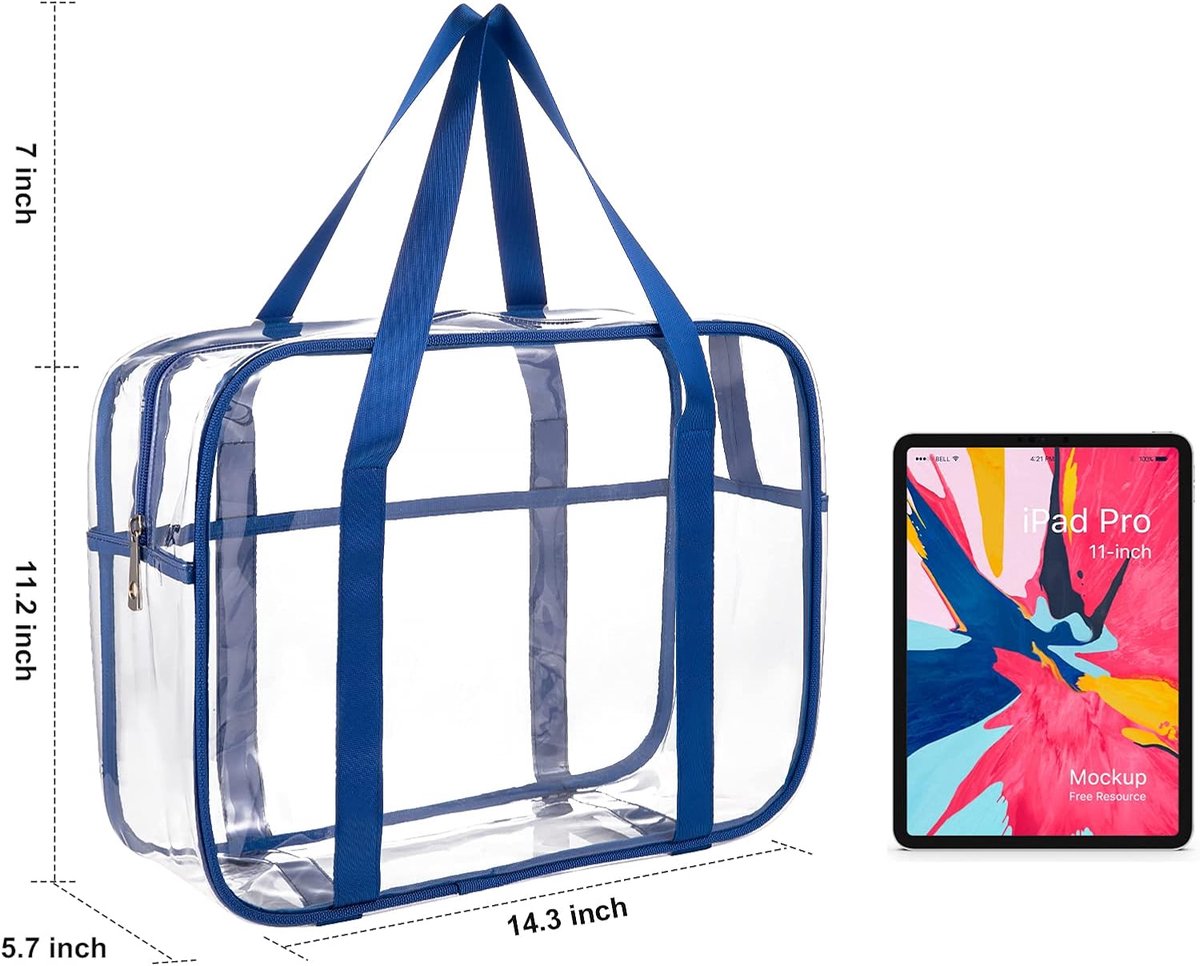 Transparante toilettas, doorzichtige draagtas, reistas, pvc, toilettas, reisorganizer, tas, waterdichte luiertas, reistas, handtas, Mommy tas, 36 cm x 15 cm x 28 cm, blauw