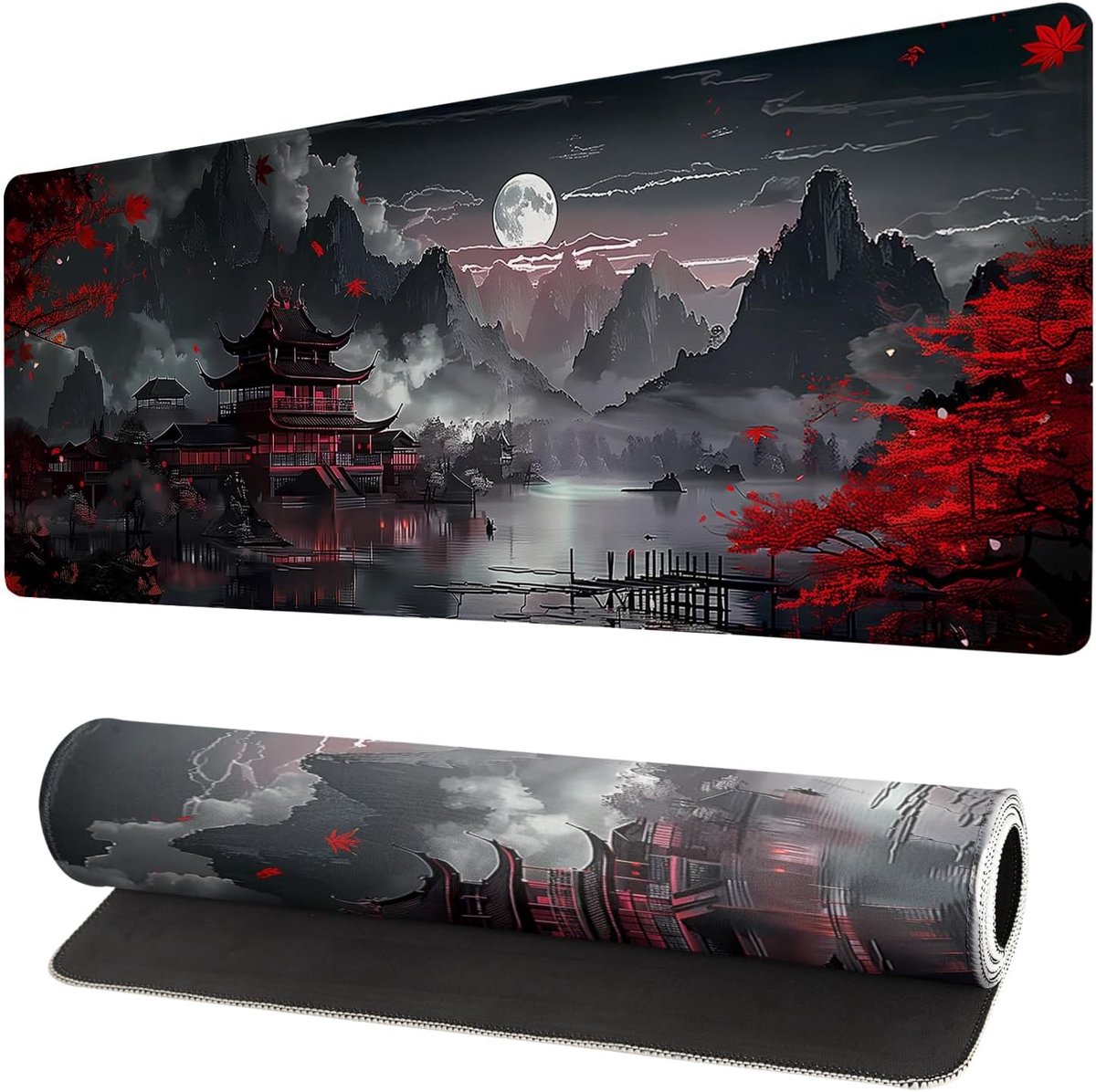 Muismat XXL Speed Gaming, 900 x 400 mm, grote muismat, muismat voor verbeterde nauwkeurigheid en snelheid, -3 stuks (Japanse stijl)