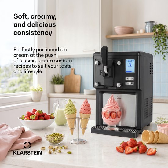 Klarstein Sweet Sundae softijsmachine – zelfkoelende compressor, zonder voorvriezen, 1,5 l, koelhoudfunctie, digitale timer, zwart — afbeelding 4