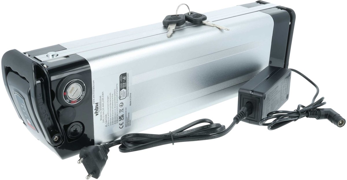 vhbw-accu compatibel met Rex-e-bike tot bouwjaar 2014 (10,4 Ah, 24 V, Li-ion, incl. oplader) - zwart-zilver