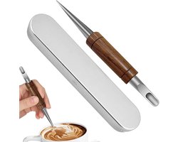 Latte Art Pen - Koffie Decoratie Pen - Koffie Versieren - Dubbelzijdig Ontwerp - 14.7 cm - Natuurlijk Hout