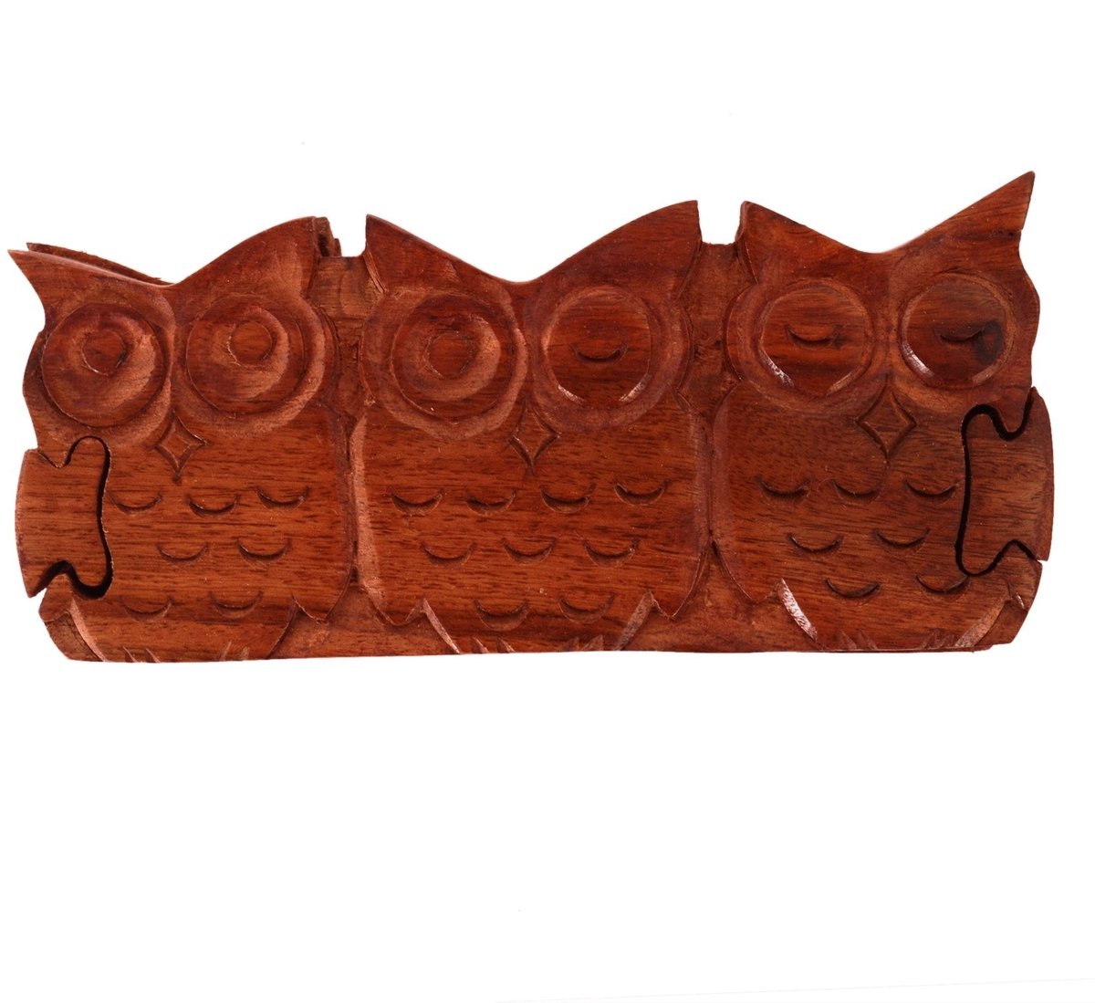 Omgoods - Handgemaakte Houten Puzzeldoos '3 Wijze Uilen' - Unieke Mysterie Box voor Cadeaus