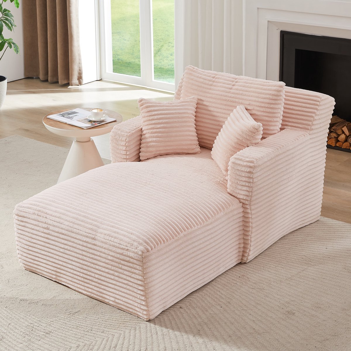 Intebiki Chaise longue - Fauteuil - Corduroy - Eenpersoonsbank - Met kussen - Geen montage nodig - Roze