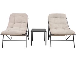 Ensemble de bistrot gris - Salon de jardin 3 pièces pour balcon, terrasse, fauteuil de jardin avec coussins crème