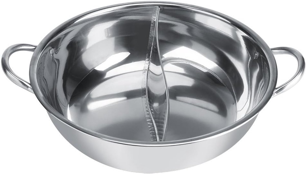 Omgoods - Chinese Hot Pot - Shabu-Shabu - Twee Kamer Pot - 30cm - Geschikt voor 4-5 Personen - Inductie/Gas/Electric Oven - Silver
