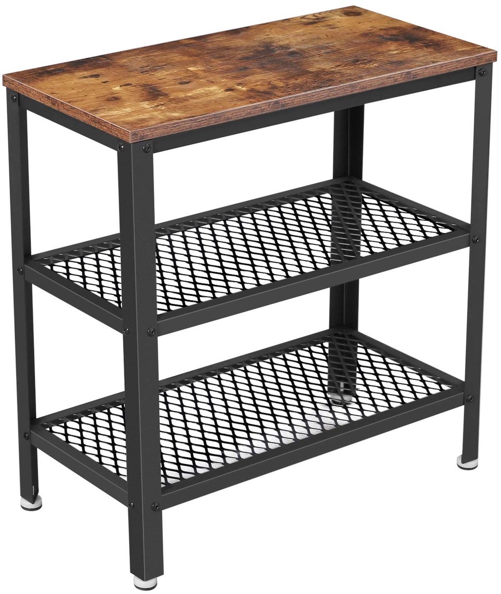 Omgoods - Console Tafel met 2 Grid Planken, Vintage, Donkerbruin - Decoratieve Tafel