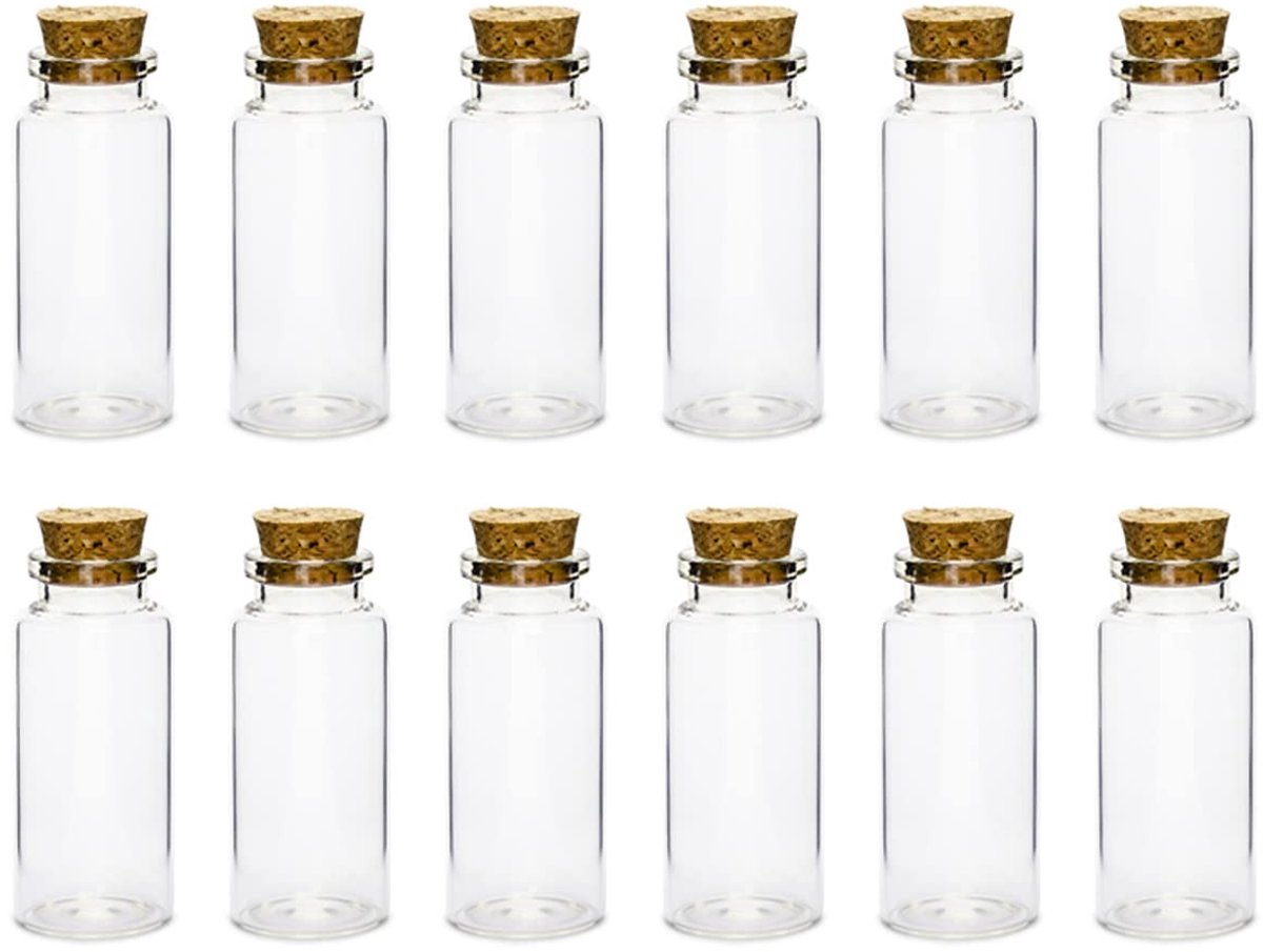 Omgoods - Set van 12 glazen flessen met kurk (35 ml)