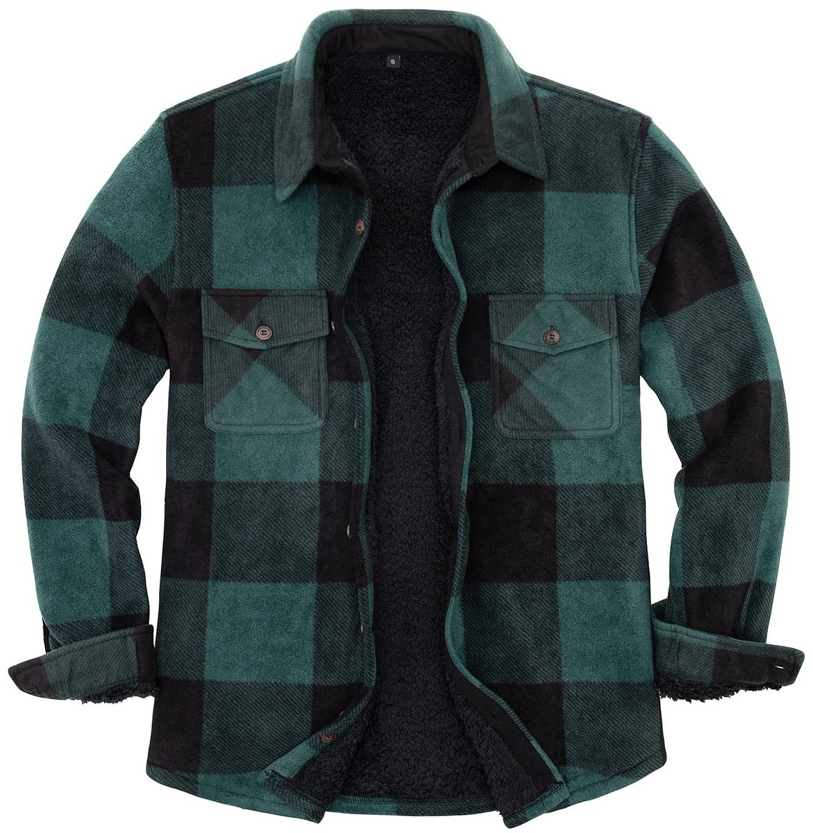 Omgoods - Heren Warm Sherpa Fleece Gevoerd Plaid Flannel Shirt Jacket