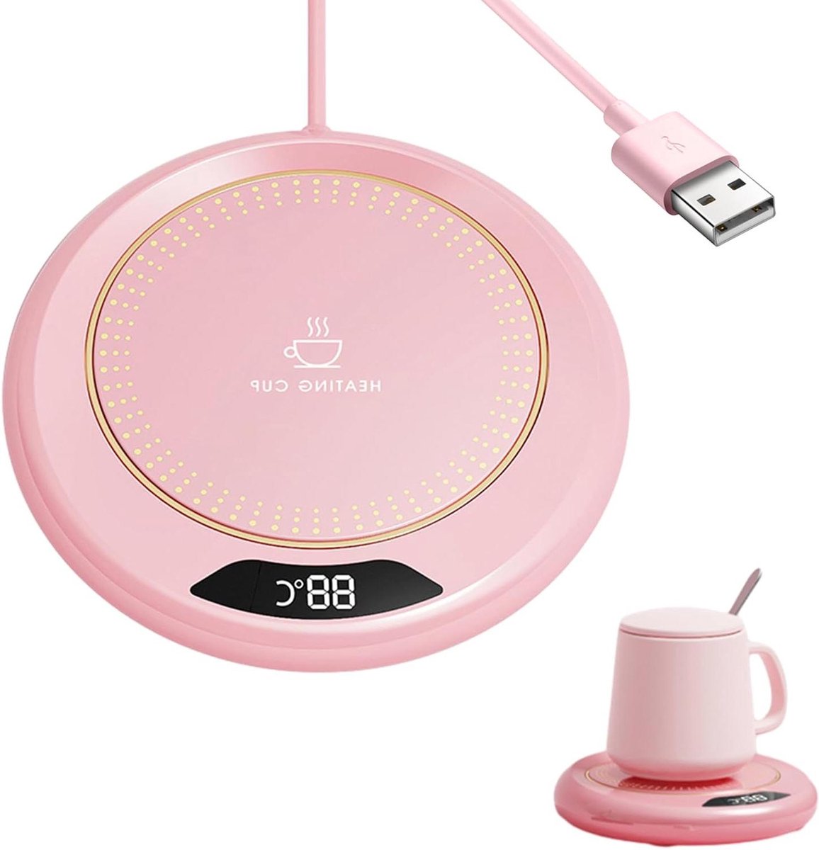Koffiemok Warmer - Drankjes Warmer - Warme Dranken - 3 Temperatuurstanden - 11.2 cm Diameter - Roze