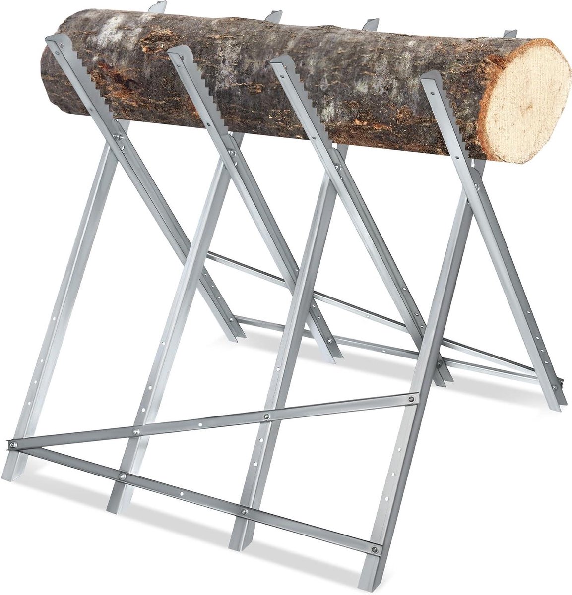 Zaagbok metaal - Houtzaag frame - Brandhout zagen - Opvouwbaar met handgrepen - 80x82x79 cm - Zilver