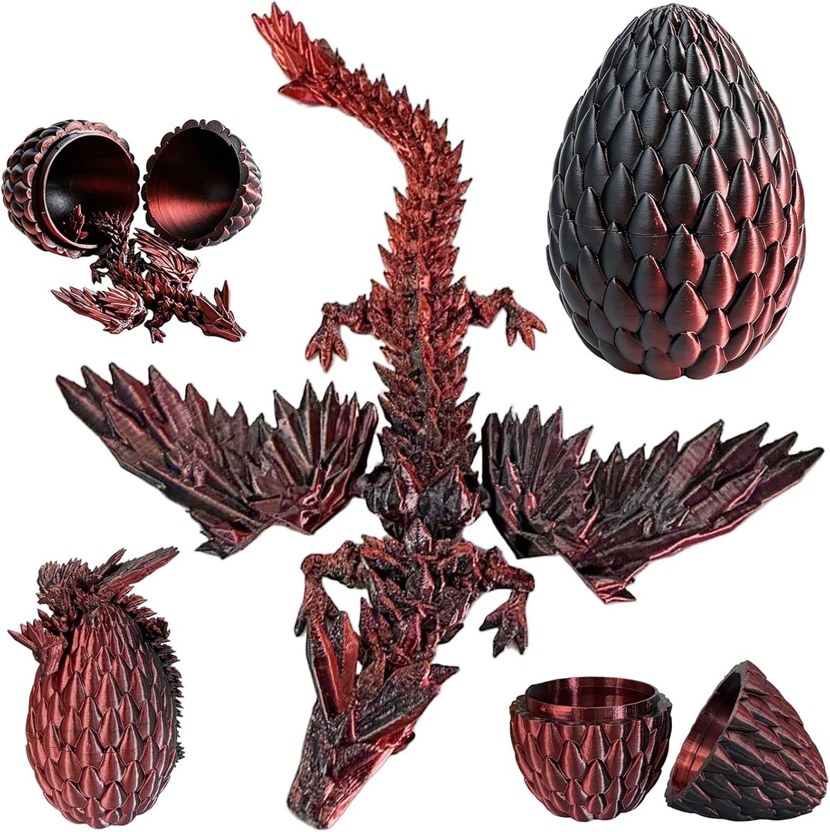 3D-bedrukt drakenei met draak, mystieke kristallen draak in vleugels, 3D-bedrukt fidget speelgoed voor kinderen, vrienden, collega's, verjaardag, Halloween, Kerstmis, Pasen, decoratie (zwart