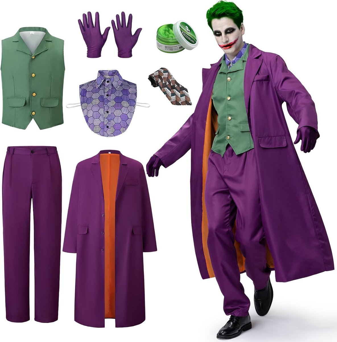 Joker-kostuum voor heren, horror clownskostuum voor heren