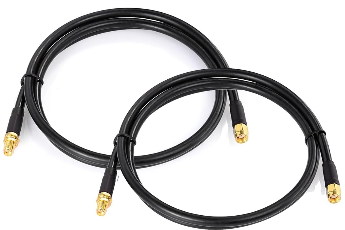 Verlengkabel WiFi antenne RP-SMA stekker naar bus ALSR240 1m, 2 stuks | Verliesarme coaxiale verlengkabel voor wifi-router, draadloze camera, IP-camera, PCI-netwerkkaart, Bluetooth