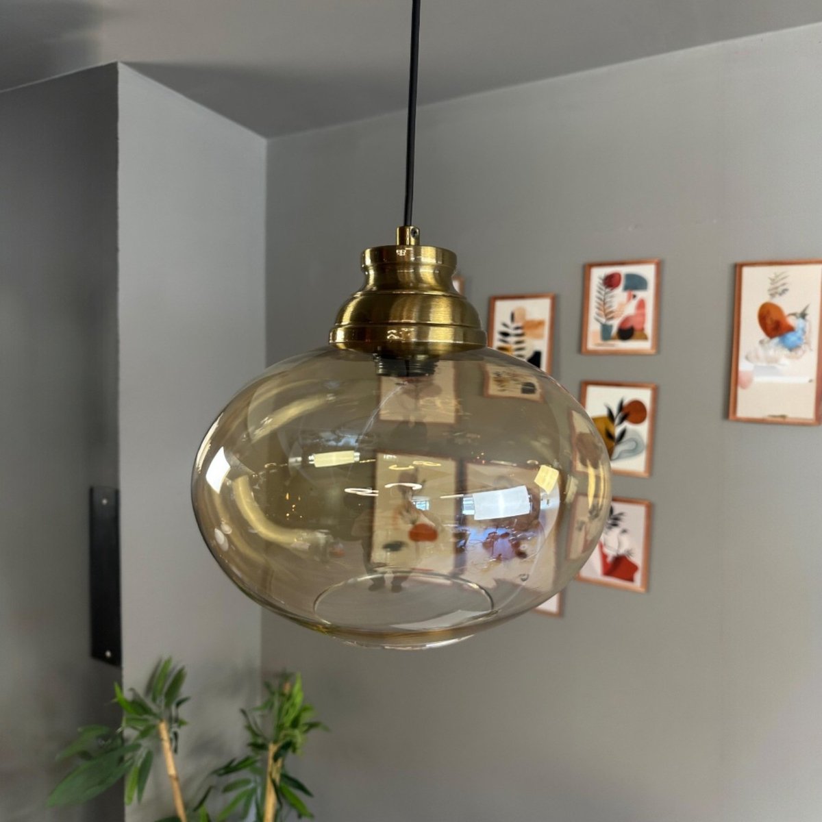Bamyum Solvia hanglamp, industriële Modern stijl, Ø20 cm, honingkleur metalen lamp