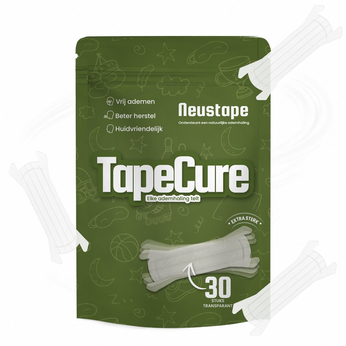 TapeCure Neusstrips - Transparante Neuspleisters - Anti Snurk Neusspreider tegen Snurken - 30 Stuks - Onzichtbaar & Huidvriendelijk - Extra Sterk