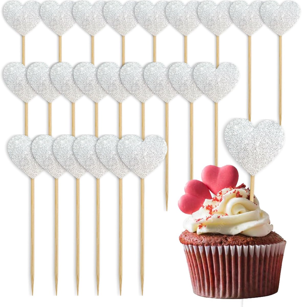 decoratie verjaardag, 24 stuks glitter hart cupcake , muffin