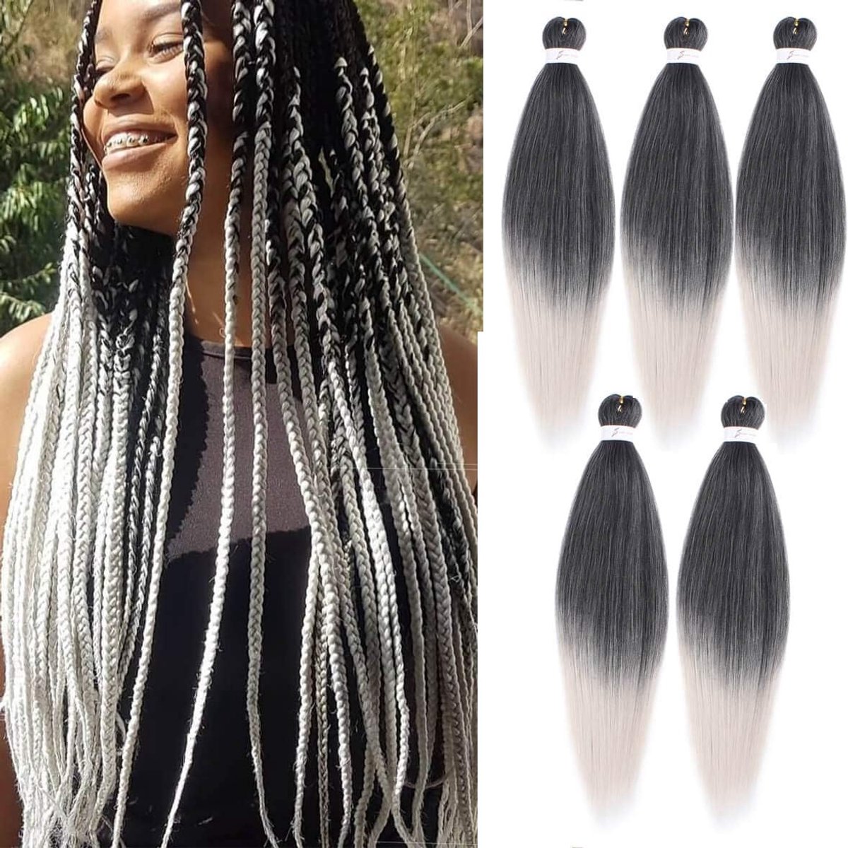 8 Packs Zilvergrijs Pre Stretched Ombre Braiding Hair Yaki Straight