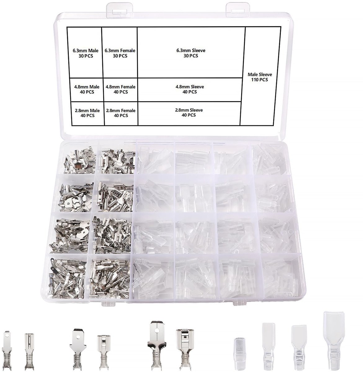SnelShoppen - 440Pcs Spade Connector Set 2.8mm 4.8mm 6.3mm Mannen en Vrouwen, Elektrische Verbindingen, Crimpconnectoren met Isolatiesleeves voor Moto