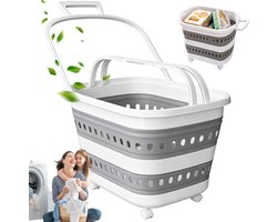 Wasmand Opvouwbaar - Wasbox met Wielen - Opbergmand - 45L - 61x40x38 cm - met Handgrepen - Ademend - Laundry Basket - Voor Badkamer Kleine Ruimtes en Studentenkamer