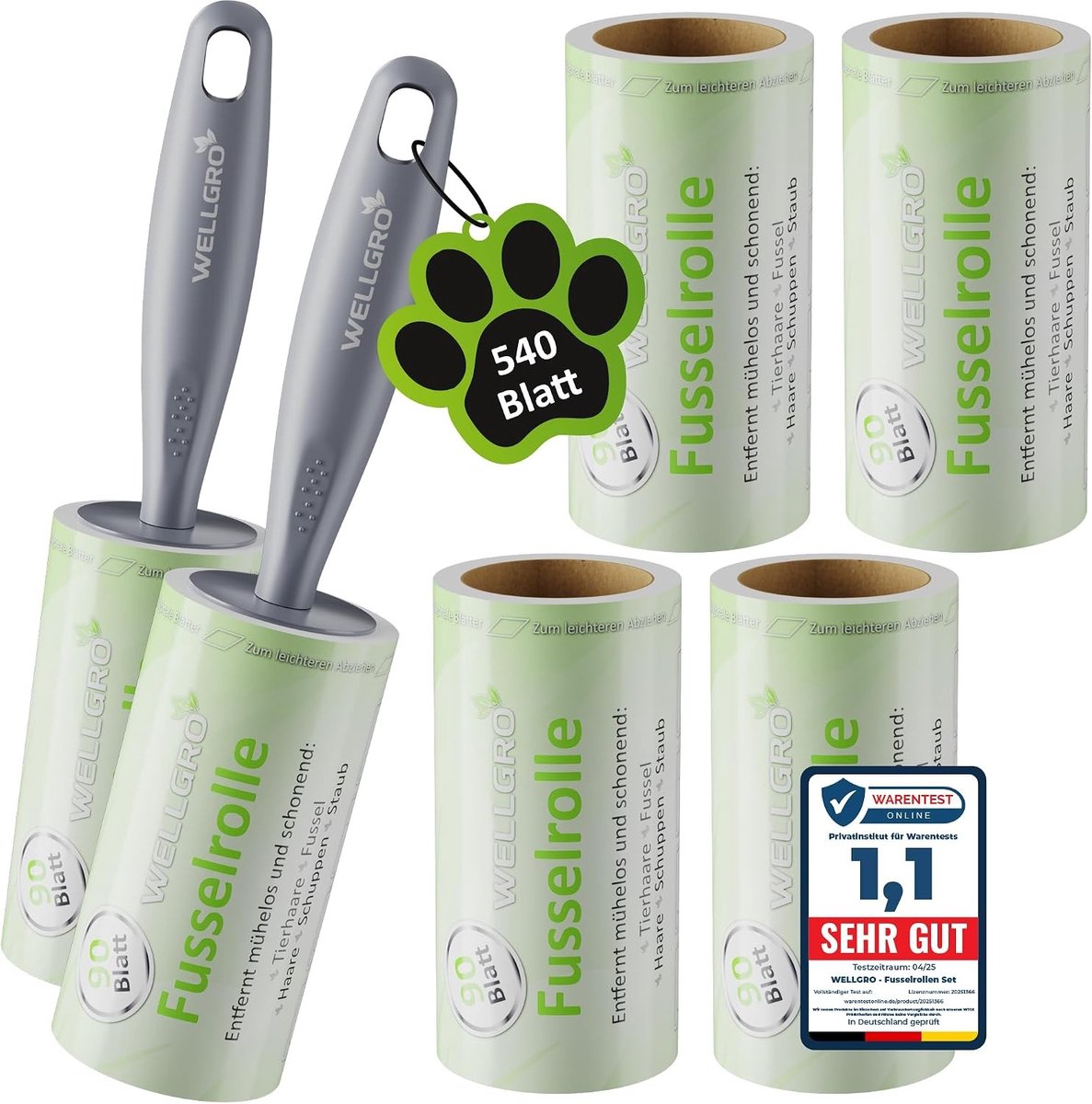 Pluisroller Set - 6 Rollen (540 vellen) - 2 Dispensers - Ergonomisch - Voor kleding, meubels en dierenhaar