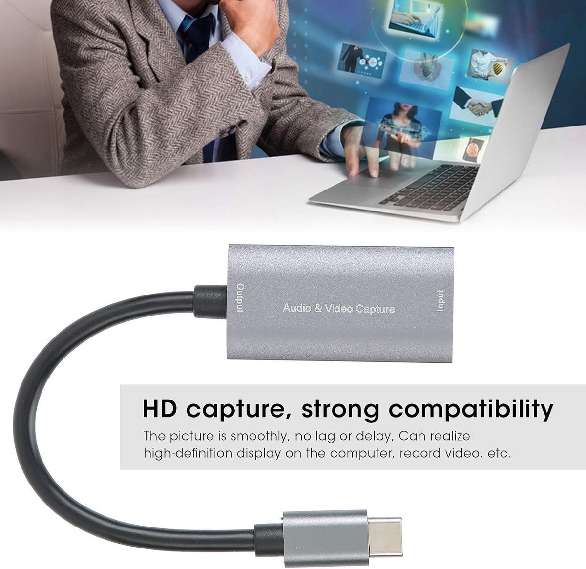USB-C naar HDMI Video Capture Card - Zilvergrijs - 4K Opname - Compact - Voor Gamers en Streamers thumbnail 2