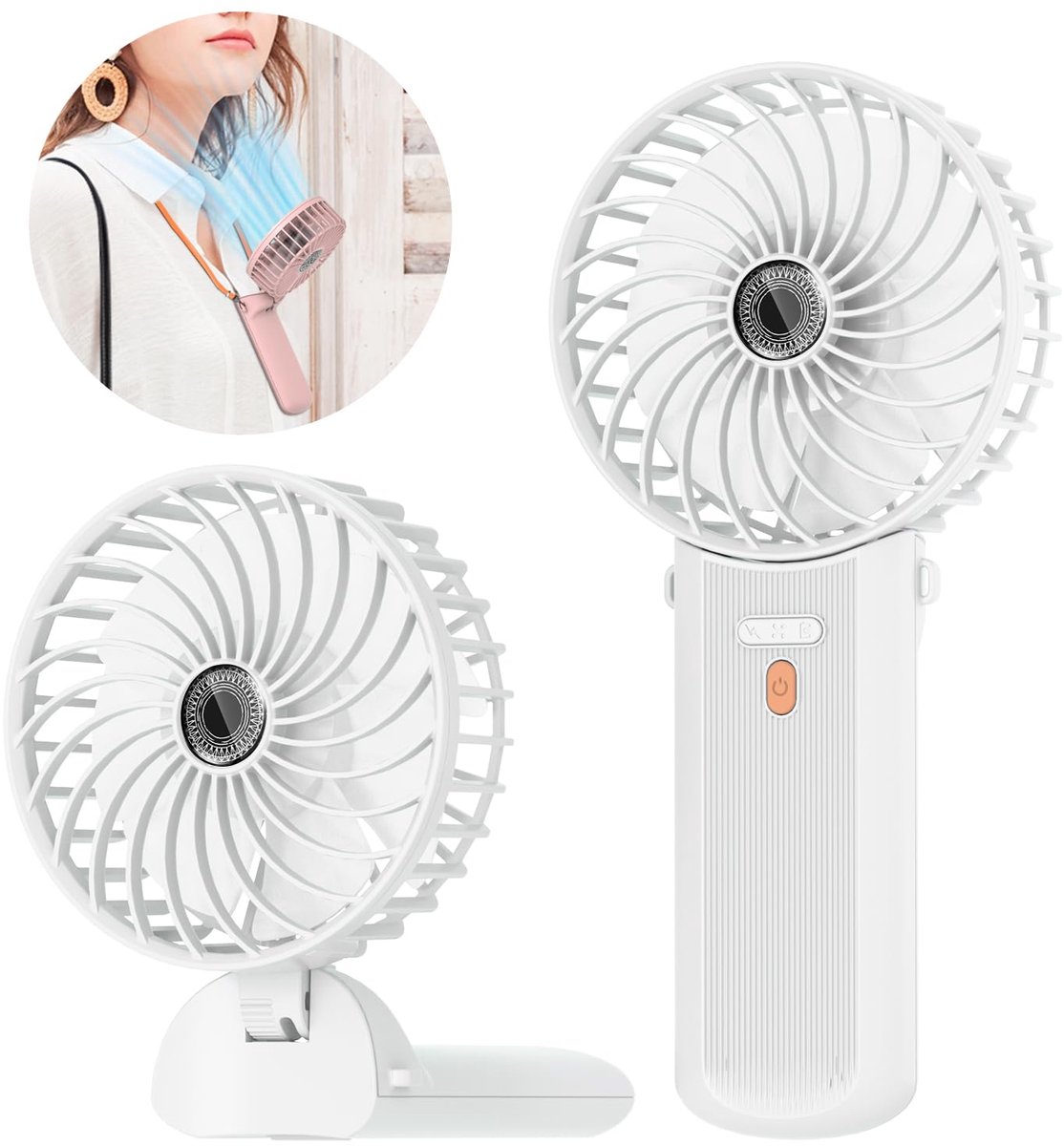 SnelShoppen - Mini Draagbare Ventilator, USB Oplaadbare Handventilator met 4 Snelheden, 5,5–16 Uur Werktijd, 180° Opvouwbare Kleine Tafelventilator vo