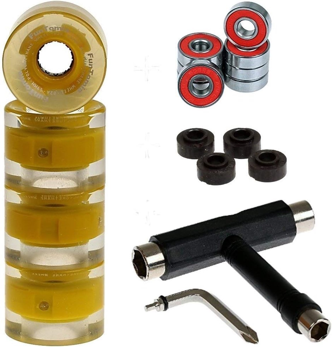 SnelShoppen 4x FunTomia miniboard skatewielen 59x45mm met T-tool en MACH1 kogellagers 82A voor skateboarden en mini boards