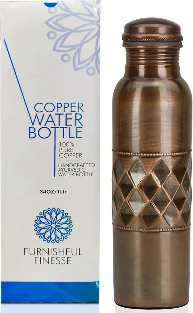 SnelShoppen - Ayurvedische Koper Drinkfles 100 ml Antiek Zwart Lekvrij met Deksel voor Thuis, Camping en Sport