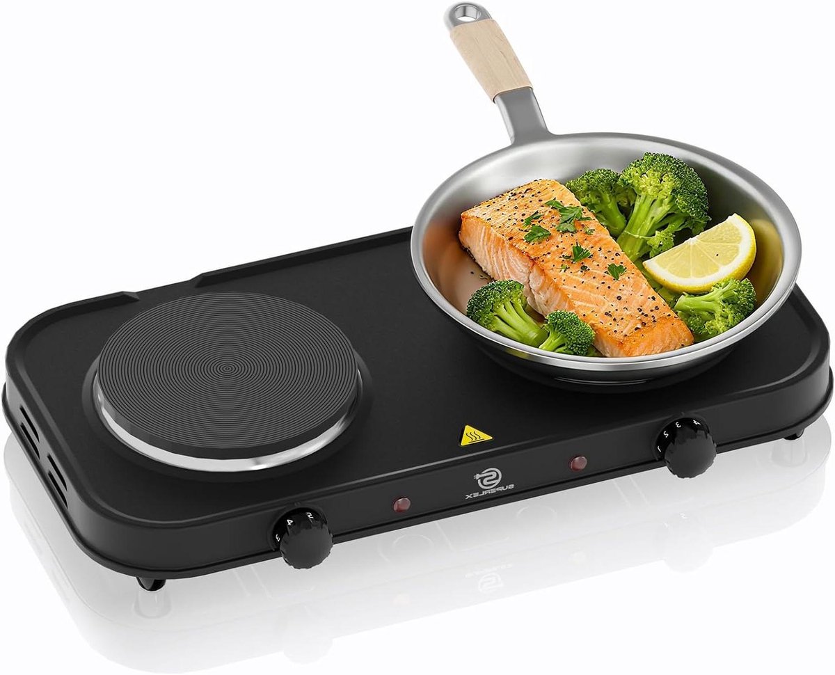 Dubbele Kookplaat - Elektrische Kookplaat - Flexibel Koken - Oververhittingsbeveiliging - 2000 Watt - Zwart