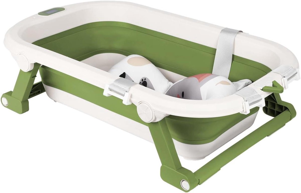 Opvouwbaar Babybad - Kinderbad Reisbad - Baby Verzorgen - Met Geïntegreerde Thermometer - 80 x 50 x 22 cm - Groen