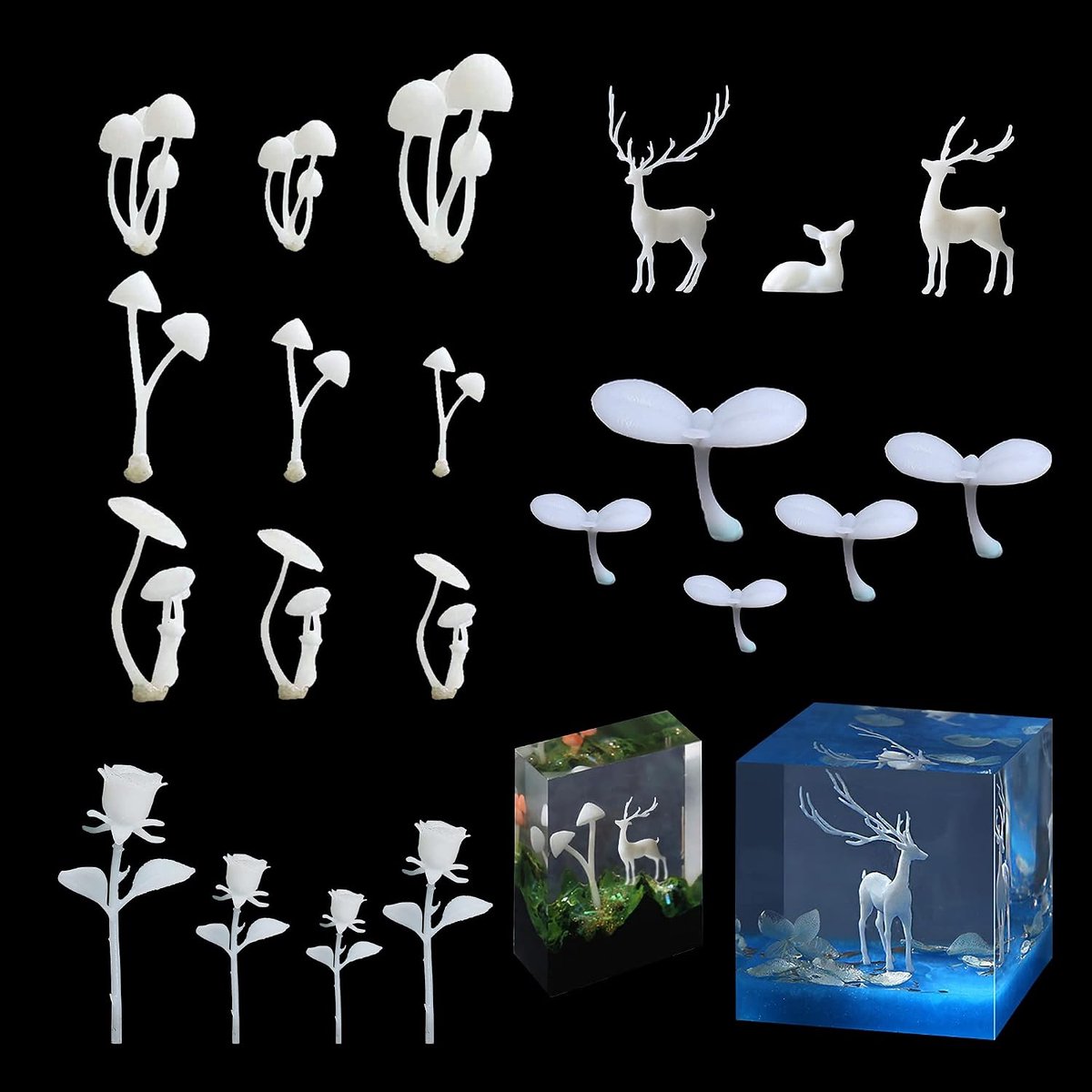 31 stuks sieradengietgereedschap, mini-3D-vorm, harsvuller, mini-paddenstoel, roze, hert, voor landschapsdecoratie, handwerk