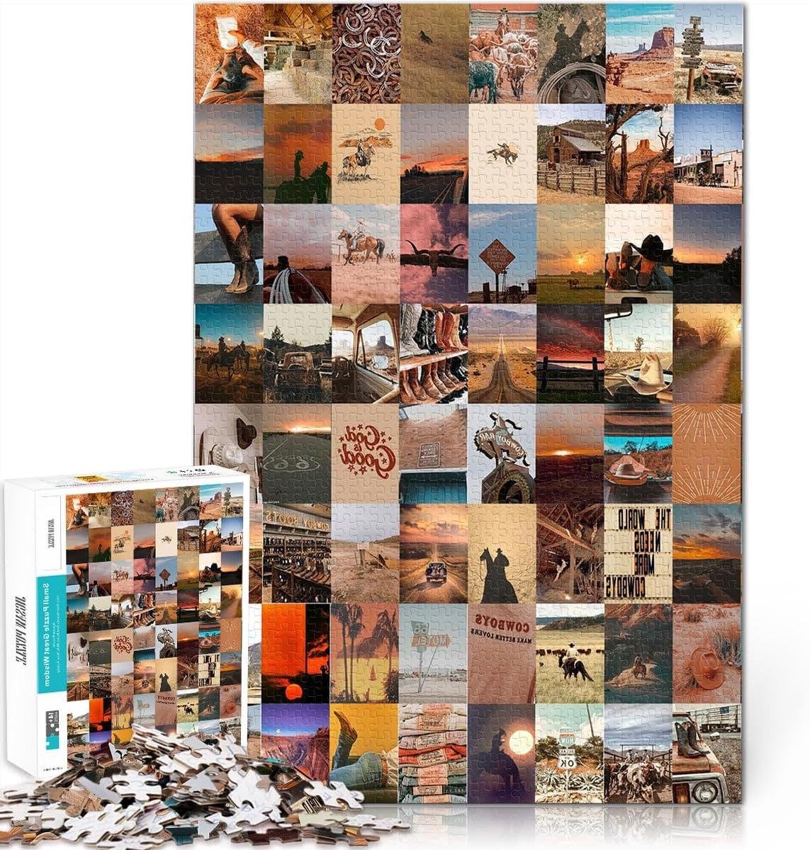 Houten Puzzel - Legpuzzel Volwassenen - Muurdecoratie Maken - Duurzaam Lindehout - 75x50cm - Denim Patchwork