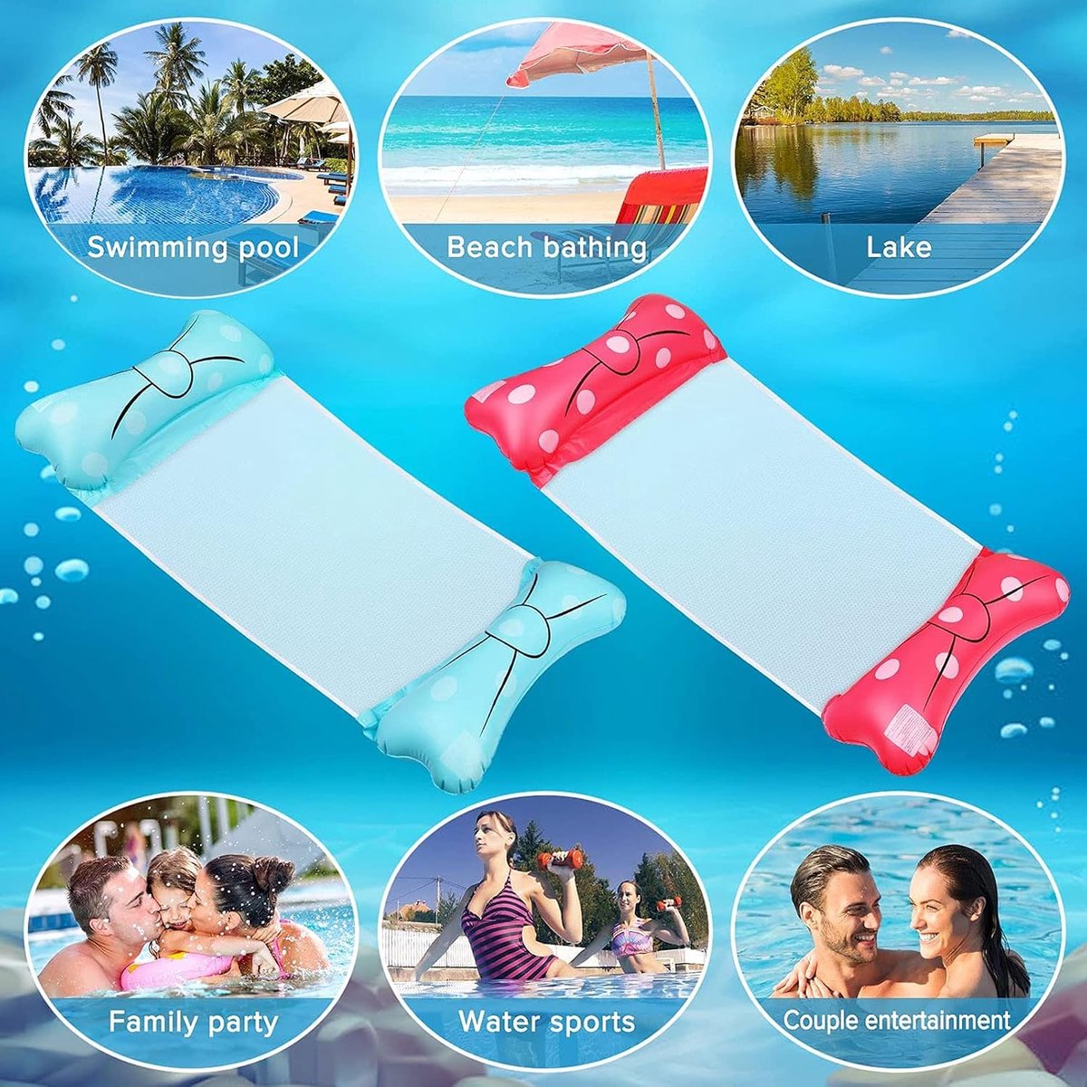 Opblaasbaar zwembed - 4-in-1 loungestoel - waterhangmat - ideaal voor ontspanning in het zwembad - SnelShoppen