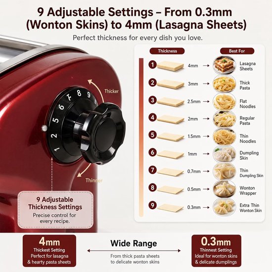 SnelShoppen - Elektrische Pastamachine, 135 W Automatische Pasta Maker, Voor Thuis en Commercieel Gebruik, 2-in-1 Functie, 6 Dikte-instellingen, Perfe — afbeelding 2
