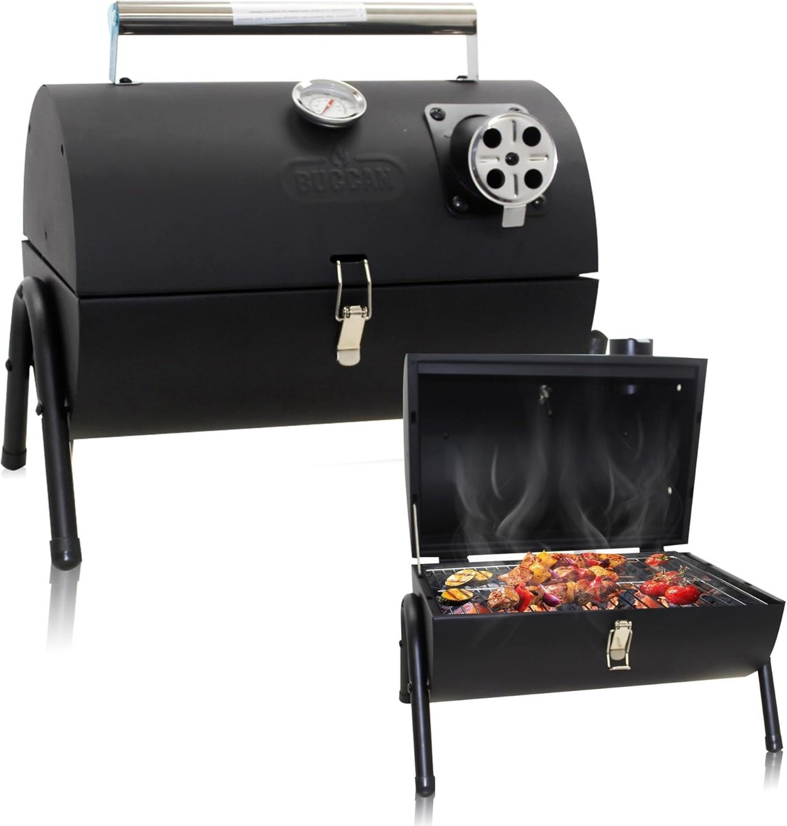 SnelShoppen - Compacte Houtskool Barbecue, Smoker, Draagbare en Vouwbare Cilindrische Barbecue voor Camping, RVS Handvat, Thermometer, Barbecue Rooste