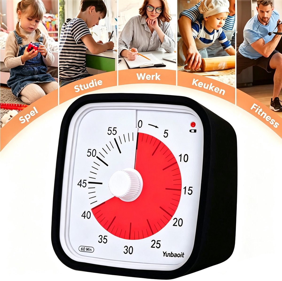 Visuele timer voor kinderen - Countdown Timer met beschermhoes - Tijdsbeheermiddel - Stille en rinkelende alarmoptie beschikbaar - Waarschuwing bij lage batterij - Timer voor in de keuken, klaslokaal, studie, peuters, ADHD