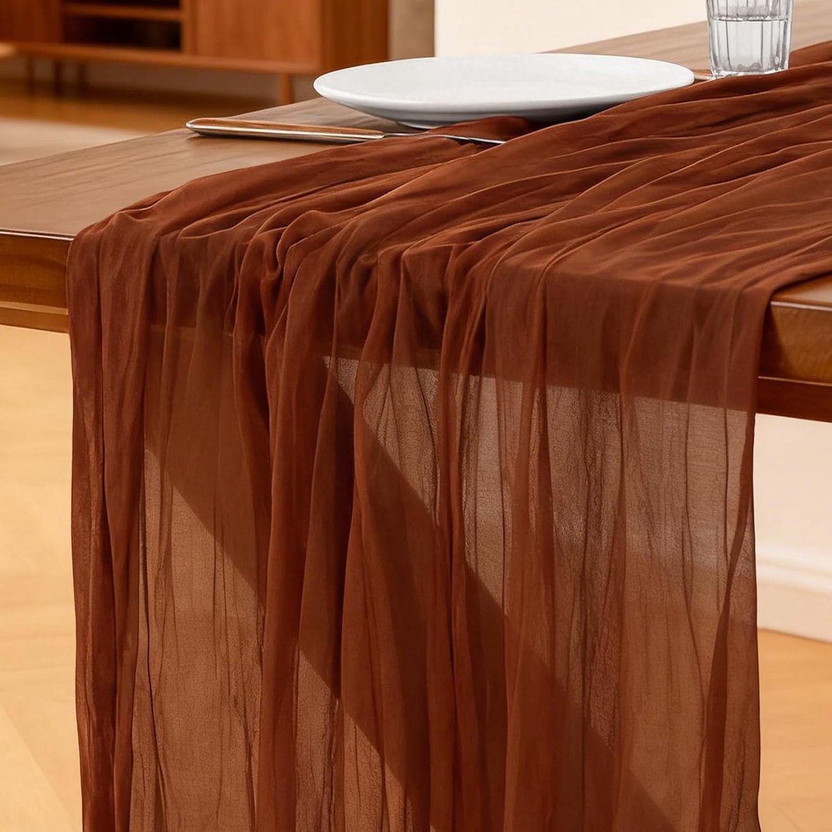 Tafelloper Roestrood, 300 x 90 CM Boho Gaas Tafelloper voor Bruiloften, Verjaardagsfeesten, Babyborrels, Vrijgezellenfeesten en Banketdecoraties
