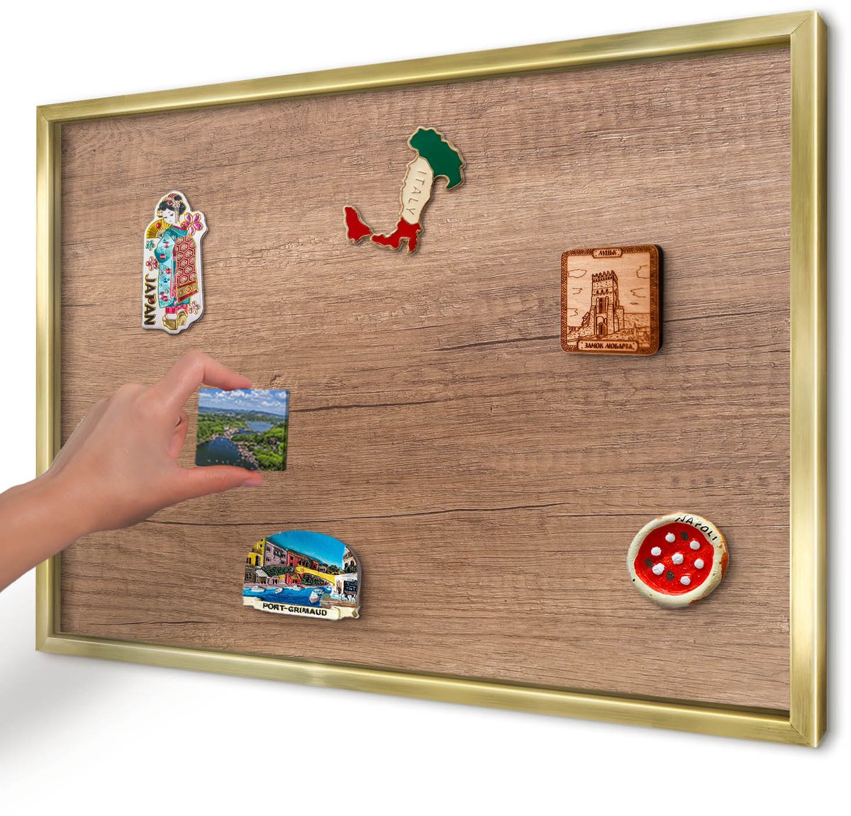 Artprintcave Bruin Magneetbord mit Gouden Frame - 60x40 cm - Houtstructuur Bord Voor Magneten - Rustiek Memobord Keuken - Texturen