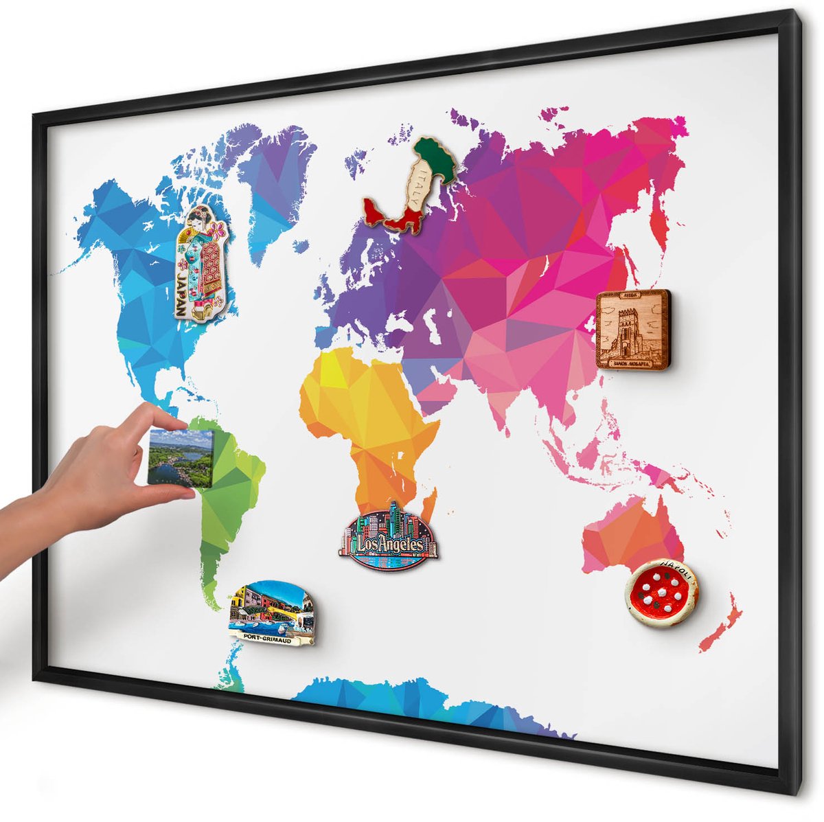 Artprintcave Blauw Magneetbord mit Zwart Frame - 100x70 cm - Kleurenkaart Wandbord Magnetisch - Geometrische Magneet Bord mit Frame - Kaarten