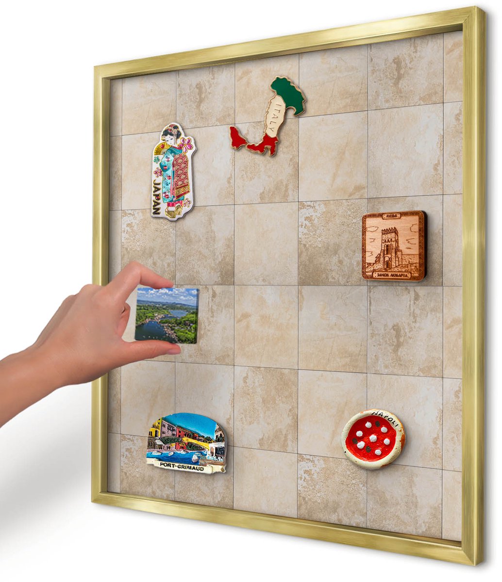 Artprintcave Beige Magneetbord mit Gouden Frame - 50x50 cm - Neutrale Elegantie Bord Voor Magneten - Minimalist Magnetisch Bord Voor Magneten - Texturen