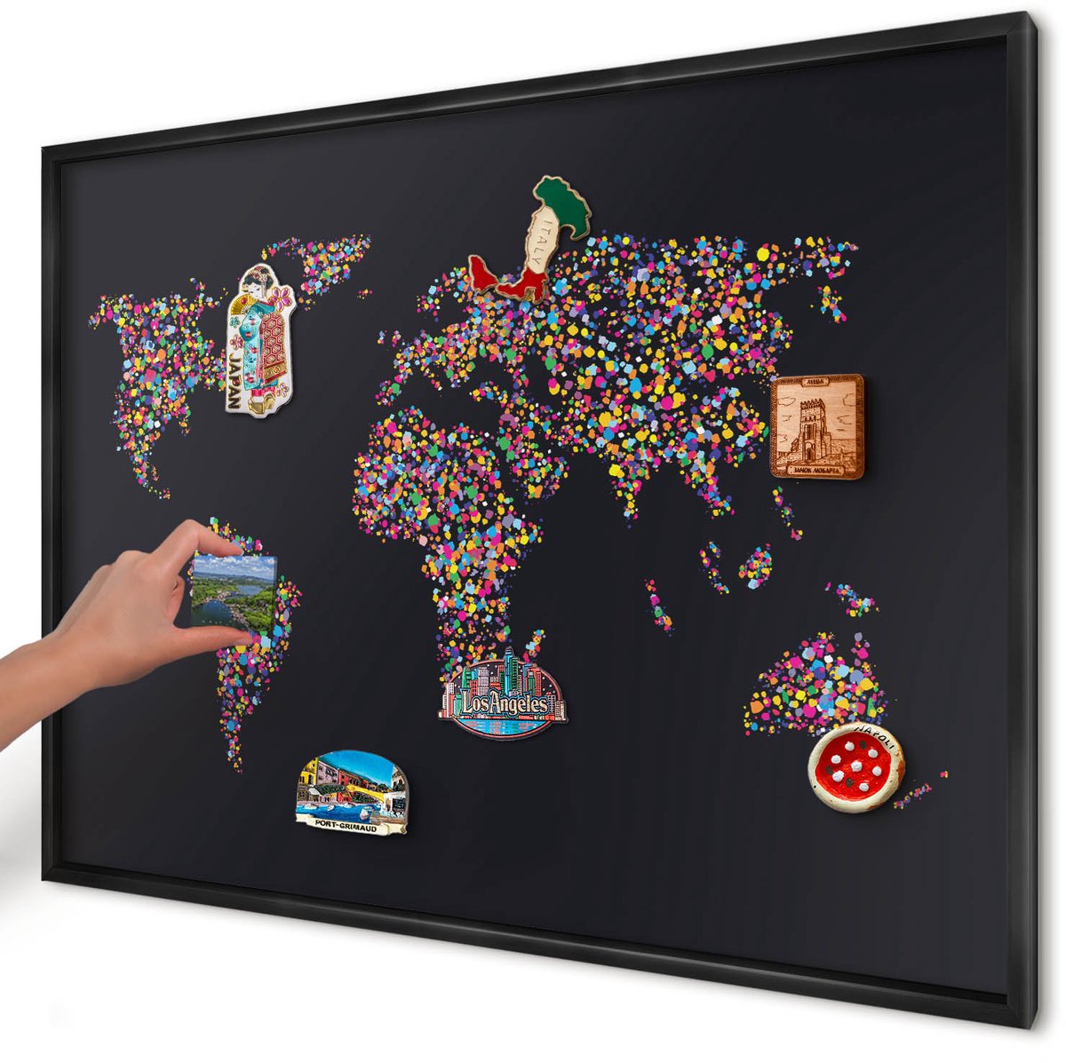 Artprintcave Zwart Magneetbord mit Zwart Frame - 100x70 cm - Kleurenkaart Memobord Keuken - Abstract Notitiebord - Kaarten