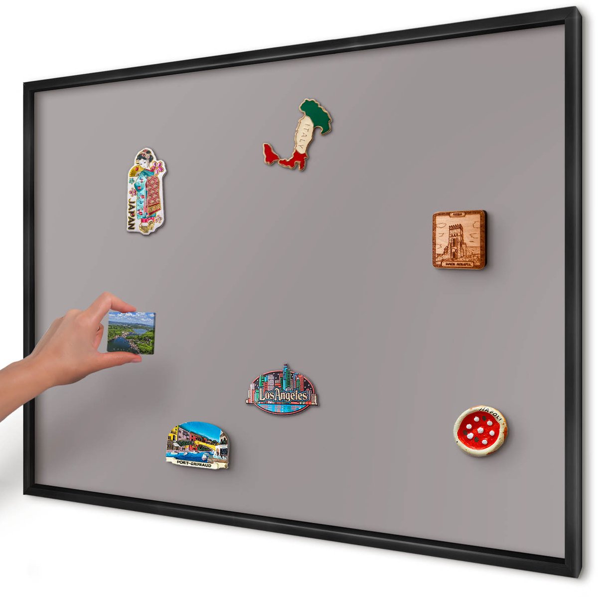 Artprintcave Paars Magneetbord mit Zwart Frame - 100x70 cm - Asgrijs Bord Voor Magneten - Minimalist Wandbord Magnetisch - Achtergronden En Patronen