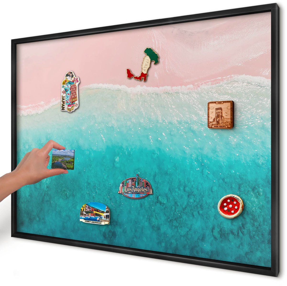 Artprintcave Roze Magneetbord mit Zwart Frame - 100x70 cm - Zomerse Ontspanning Magnetische Organizer - Fotografisch Bord Voor Magneten - Landschappen
