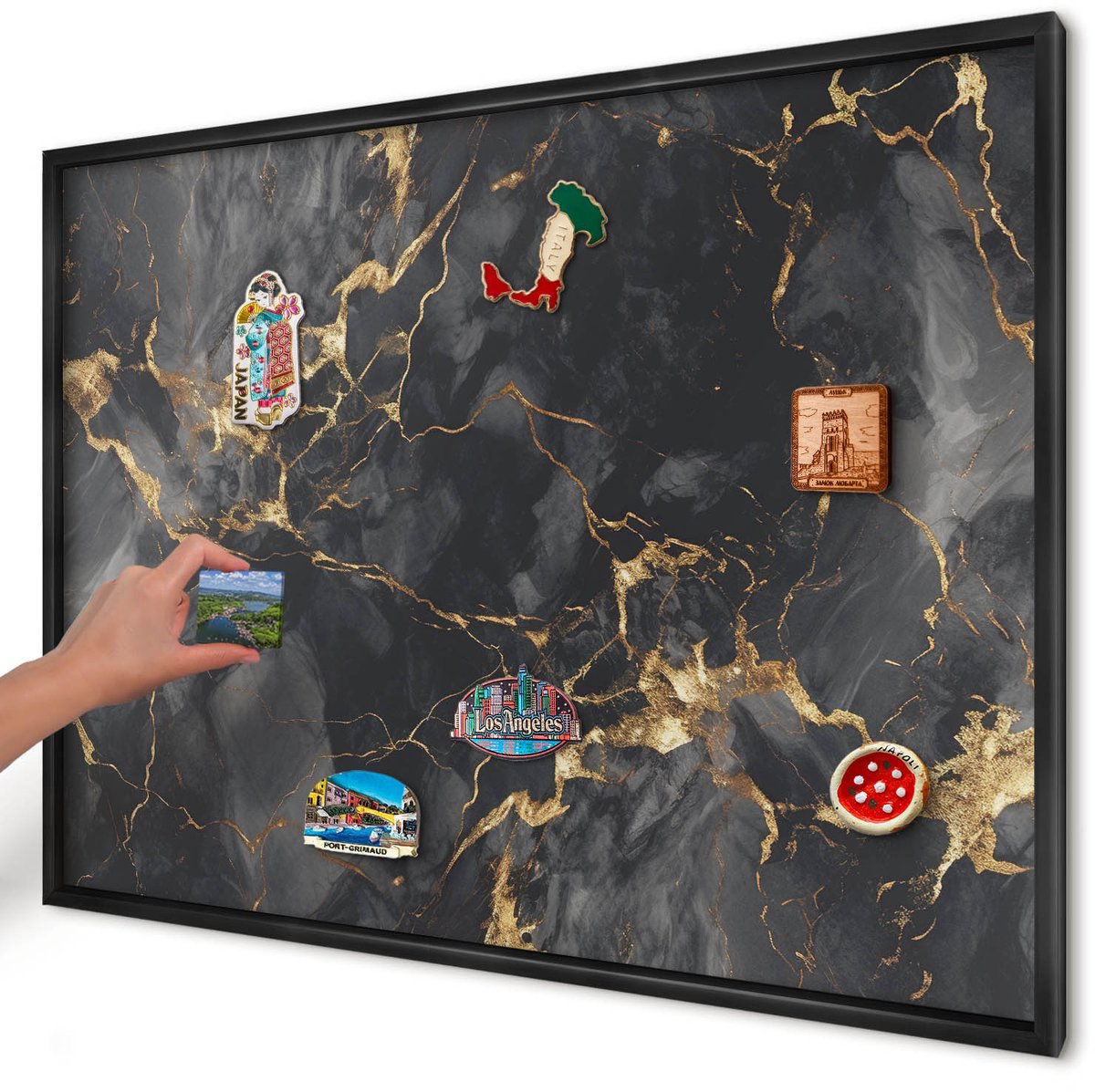 Artprintcave Zwart Magneetbord mit Zwart Frame - 100x70 cm - Fijne Aderen Bord Voor Magneten - Abstract Magneet Bord mit Frame - Abstractie