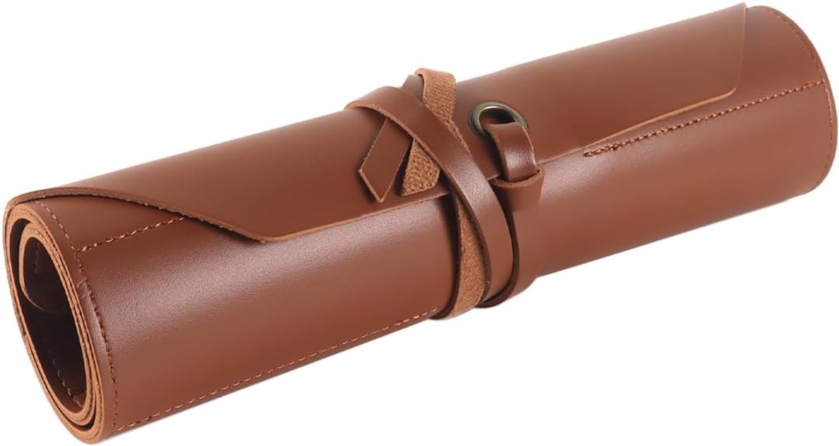 SnelShoppen - Teron 12 Slot Lederen Tool Organizer Bruin Retro PU Lederen Werktas Met Grote Capaciteit Voor Gereedschappen